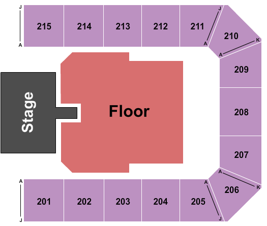 Mayo Civic Center Auditorium Endstage GA Floor w/ Catwalk Seating Chart